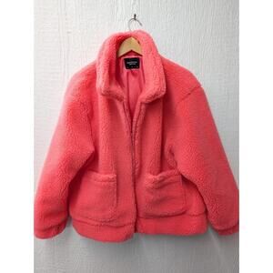 Brave Soul Neon Sherpa Fleece Full Zip Jacket Coat Women's XL
